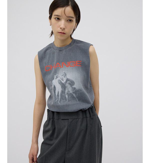  「【GEMINI】プリントノースリーブプルオーバー」|Tシャツ・カットソー|チャコールグレー