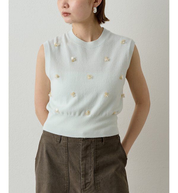  「《アンサンブル対応》ビーズ刺繍ニットベスト」|ニット・セーター|ミント