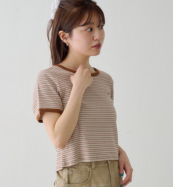  「ボーダー刺繍TEE」|Tシャツ・カットソー|