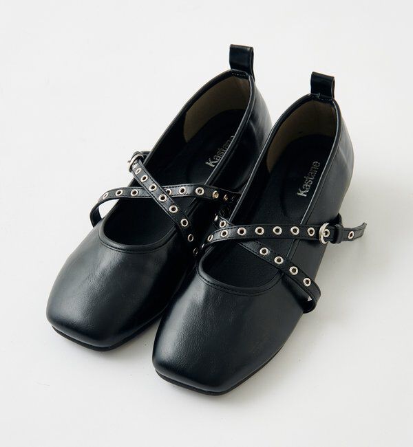  「【メッシュ&PU】ハトメベルトバレエシューズ」|その他|