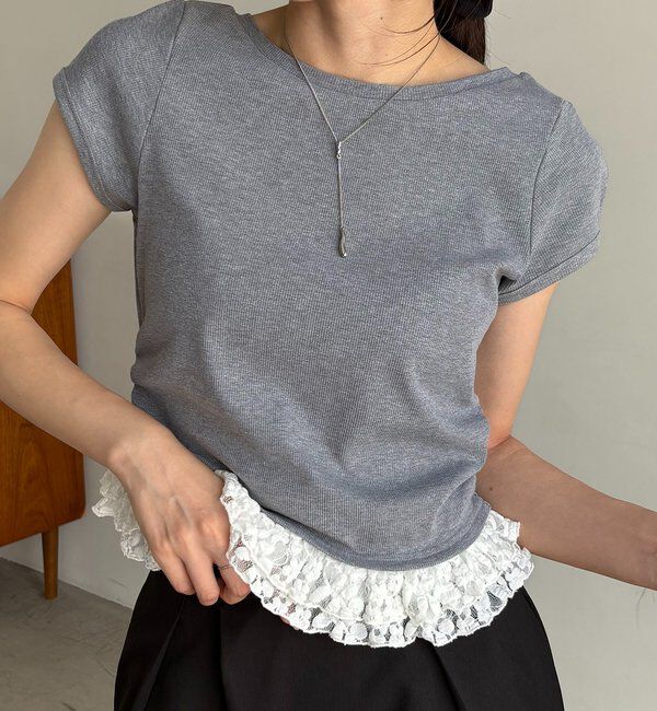  「【前後2way】裾レースミニ袖T」|Tシャツ・カットソー|