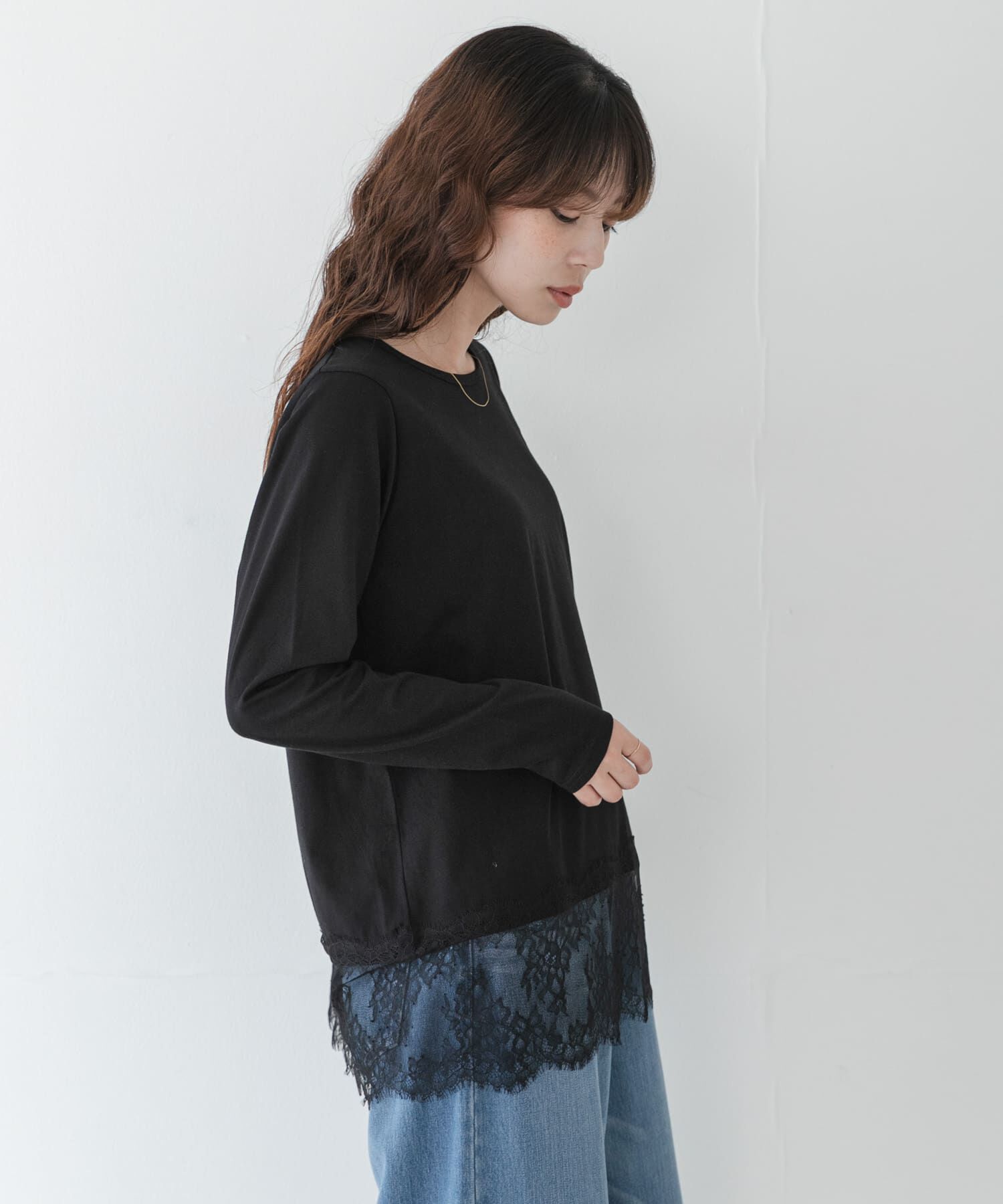 Sonny Label 「『WEB限定』ルーズフィットレースヘムロングTシャツ」|Tシャツ・カットソー|
