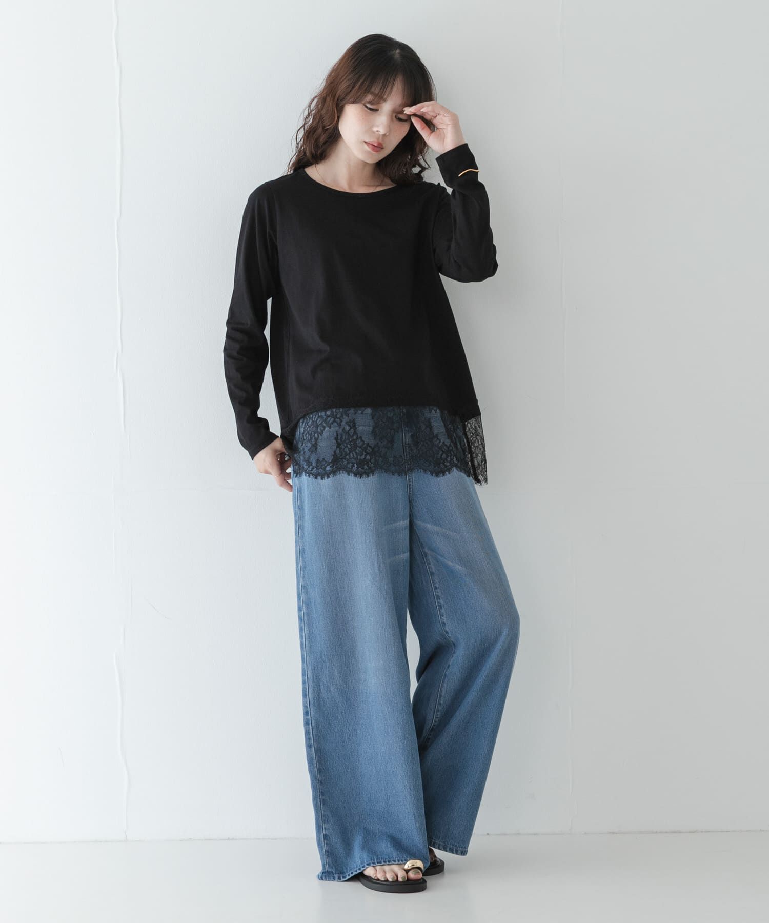 Sonny Label 「『WEB限定』ルーズフィットレースヘムロングTシャツ」|Tシャツ・カットソー|
