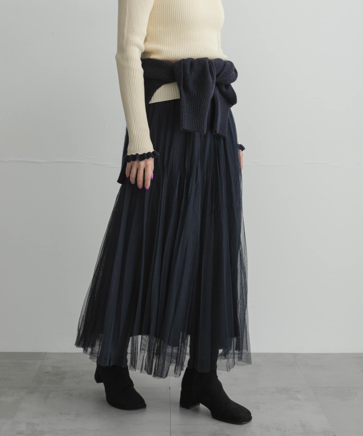 Sonny Label 「『WEB限定』チュールプリーツイージースカート」|スカート|ネイビー