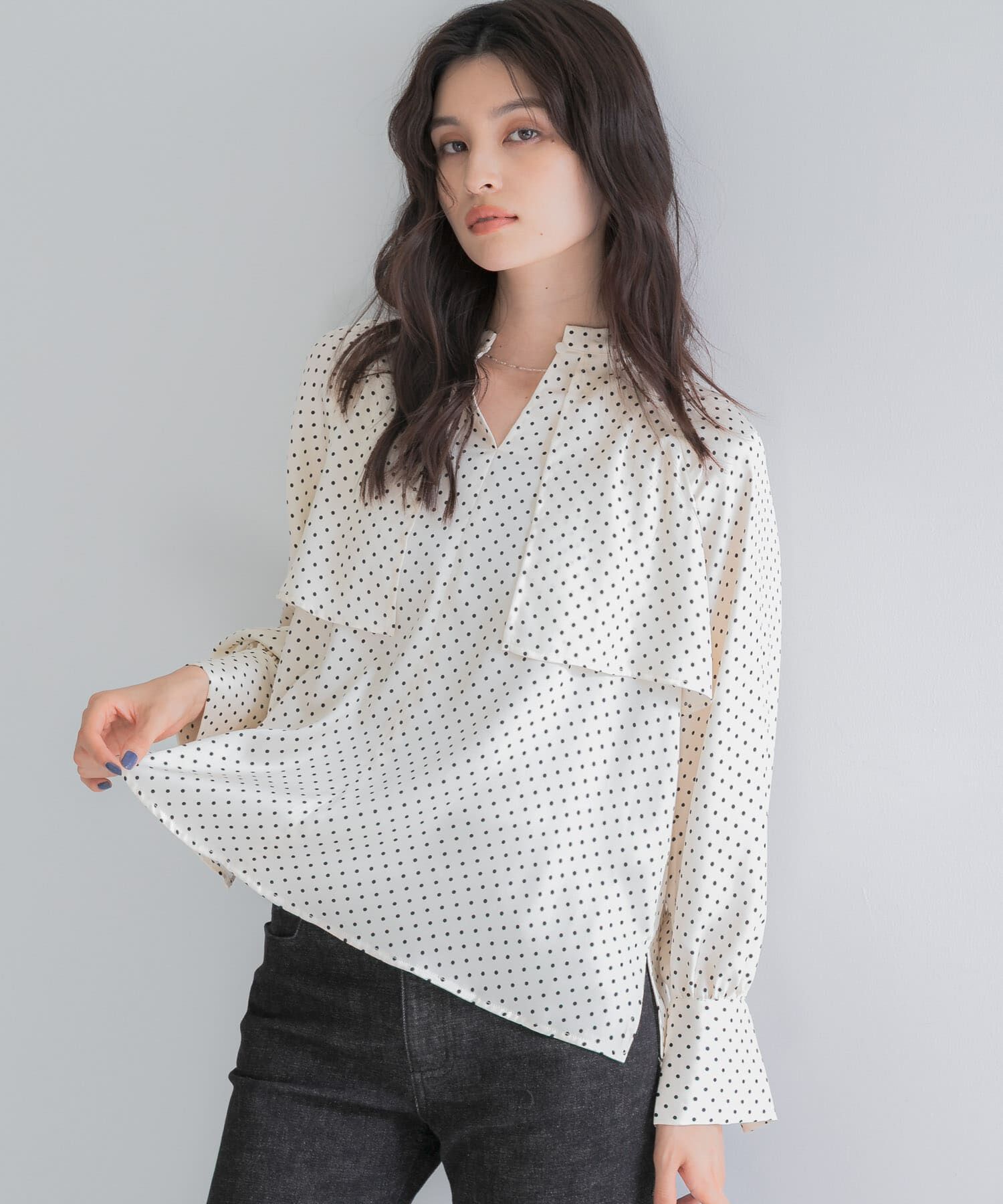 URBAN RESEARCH ROSSO「『WEB限定』ケープドットブラウス」|シャツ・ブラウス|