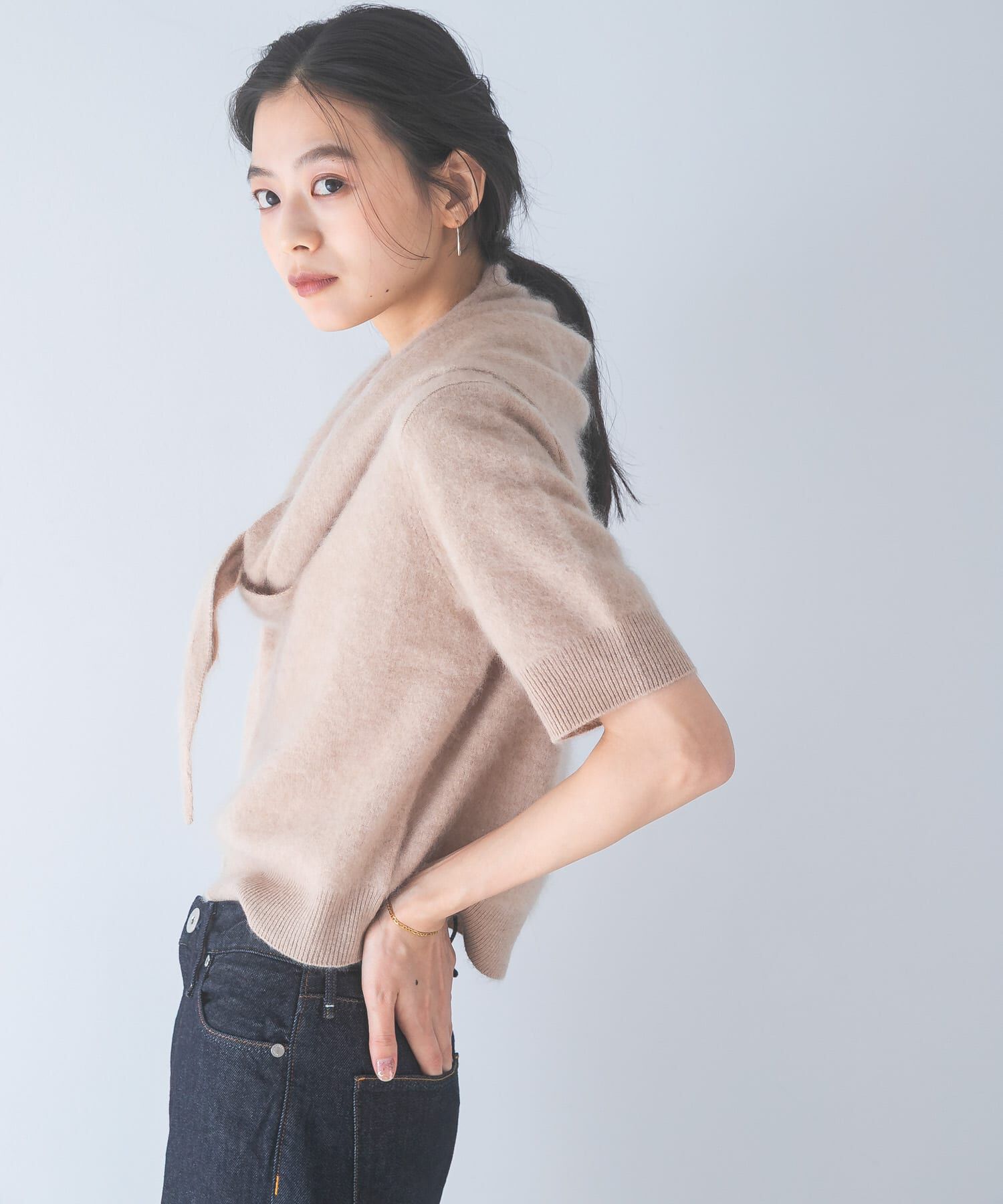 URBAN RESEARCH ROSSO「ストール付ハーフスリーブファーニット」|ニット・セーター|