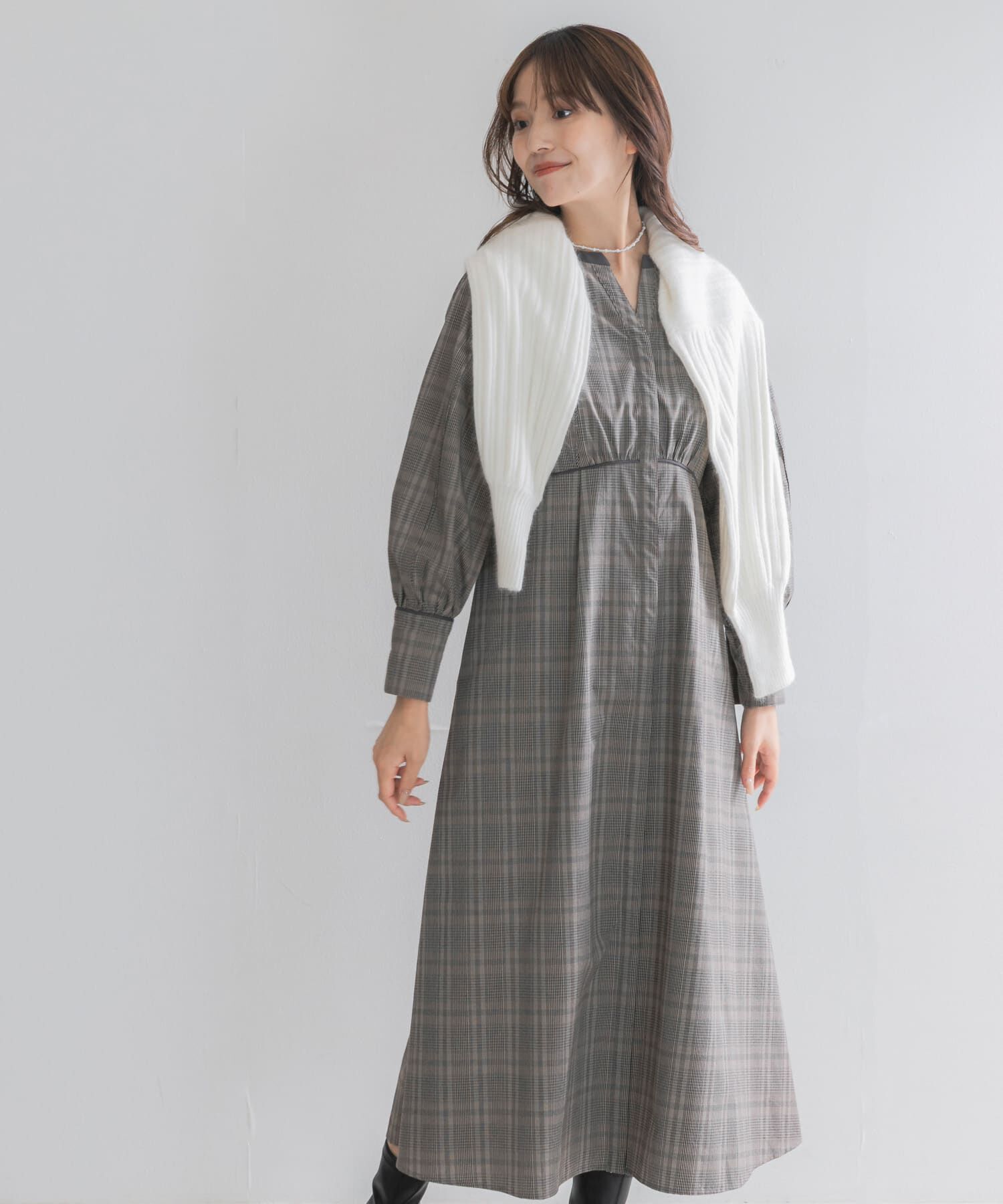 URBAN RESEARCH ROSSO「『一部WEB限定カラー』バイカラーチェックナローワンピース」|ワンピース|ブラウン