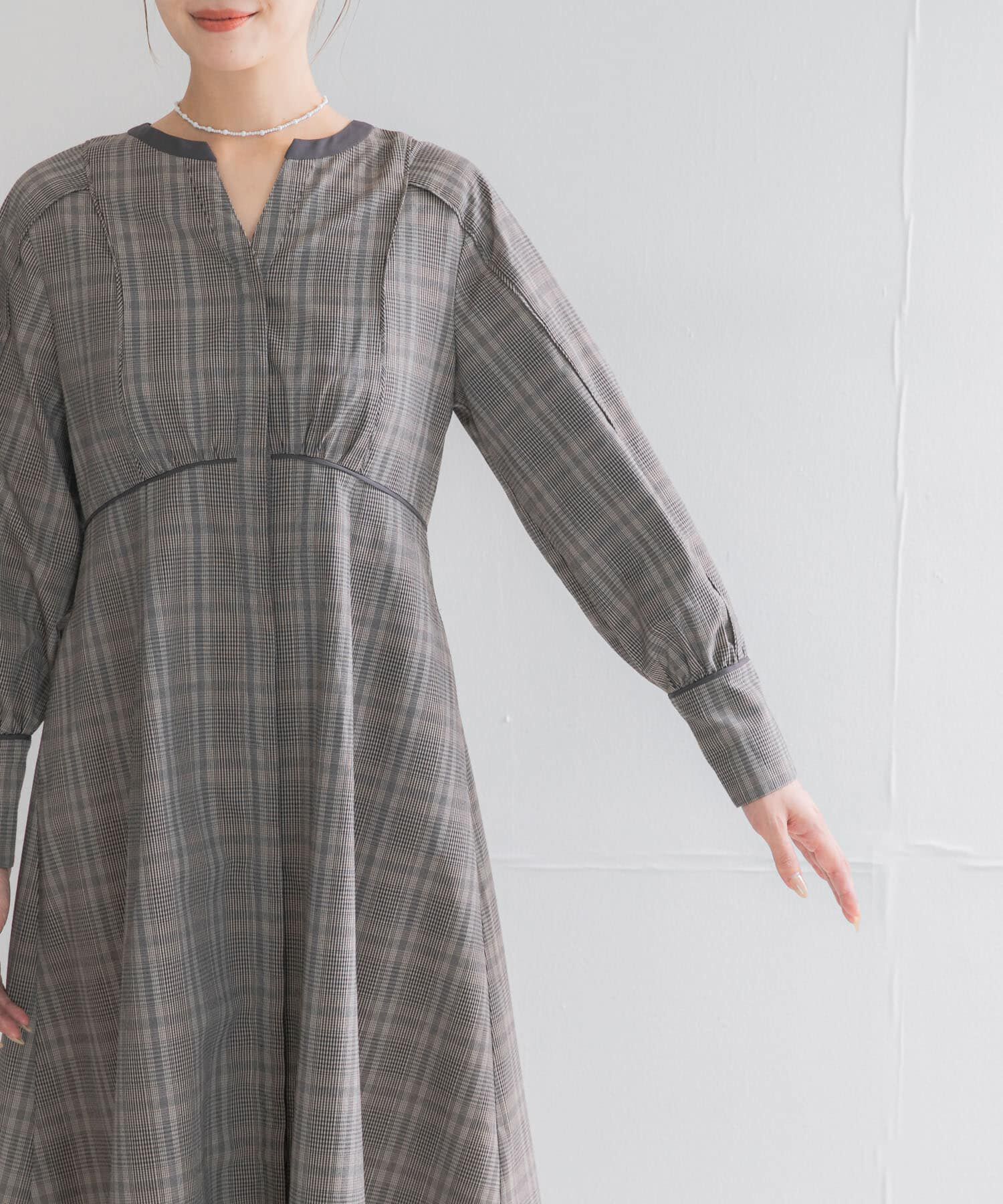 URBAN RESEARCH ROSSO「『一部WEB限定カラー』バイカラーチェックナローワンピース」|ワンピース|