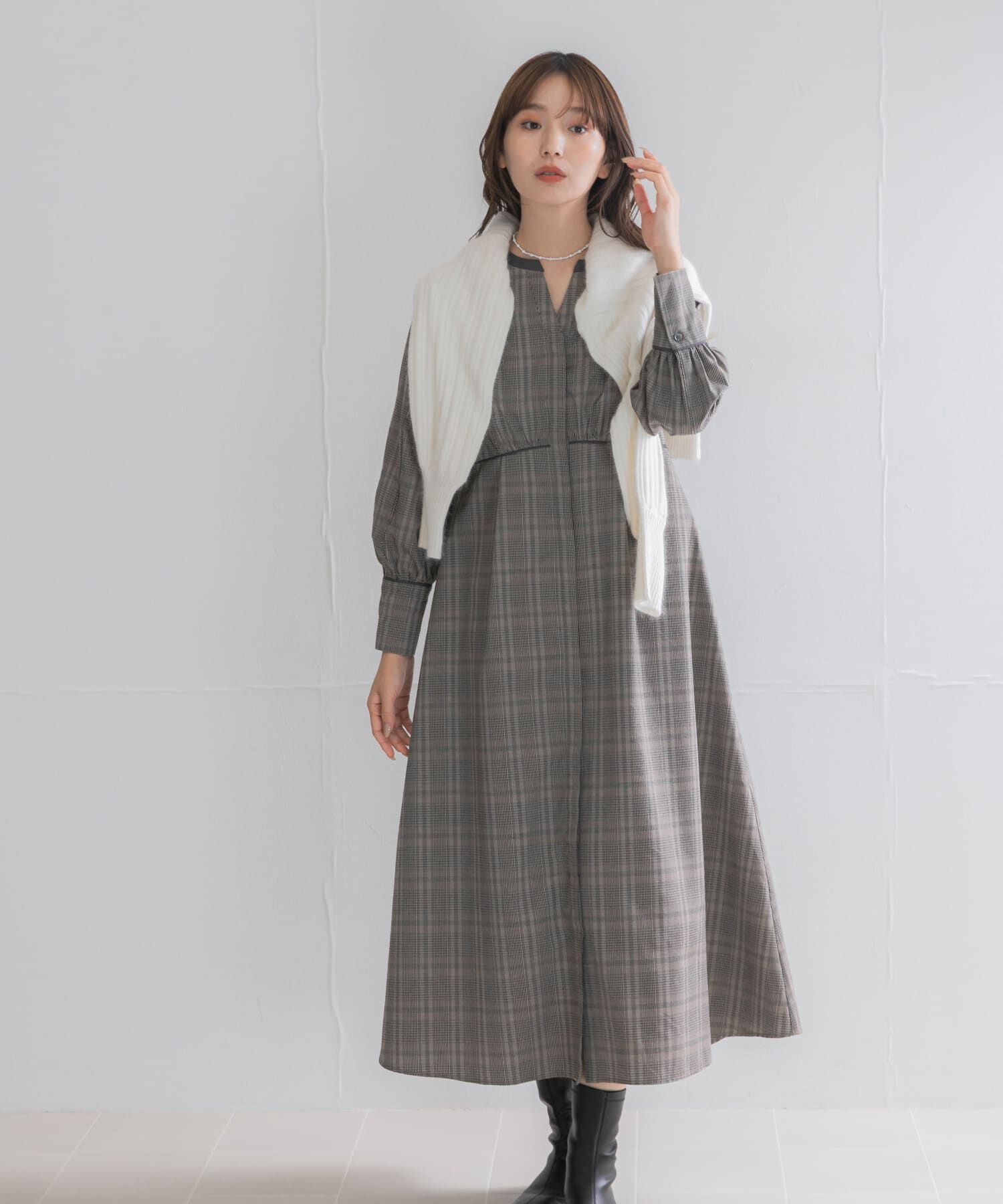 URBAN RESEARCH ROSSO「『一部WEB限定カラー』バイカラーチェックナローワンピース」|ワンピース|