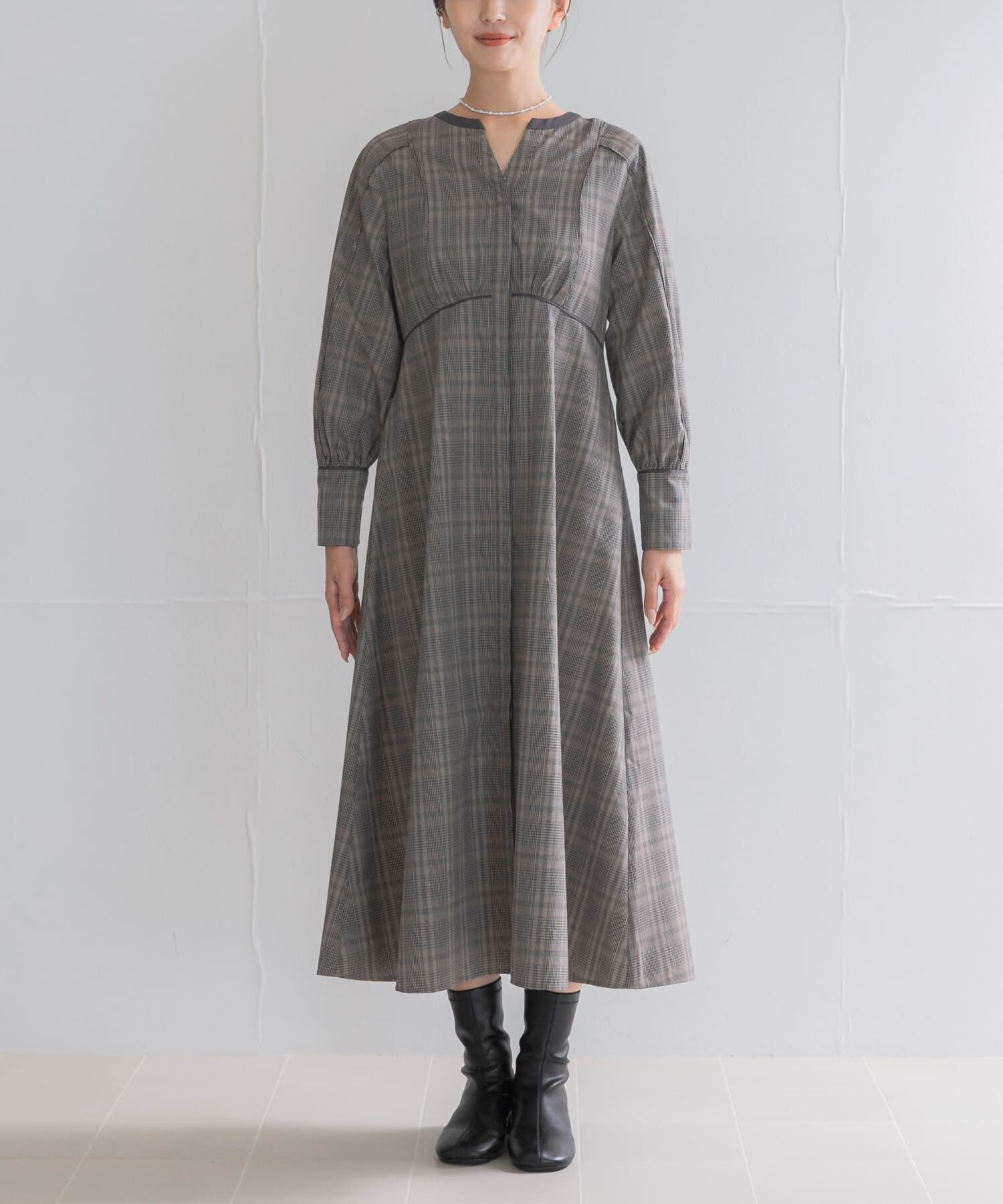 URBAN RESEARCH ROSSO「『一部WEB限定カラー』バイカラーチェックナローワンピース」|ワンピース|