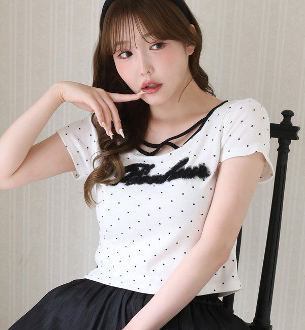  「ホルターネック付きチュールロゴＴシャツ」|プルオーバー|