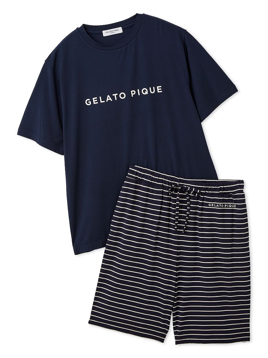 GELATO PIQUE HOMME「【HOMME】レーヨンロゴTシャツ&ボーダーハーフパンツセット」|ルームウェア|