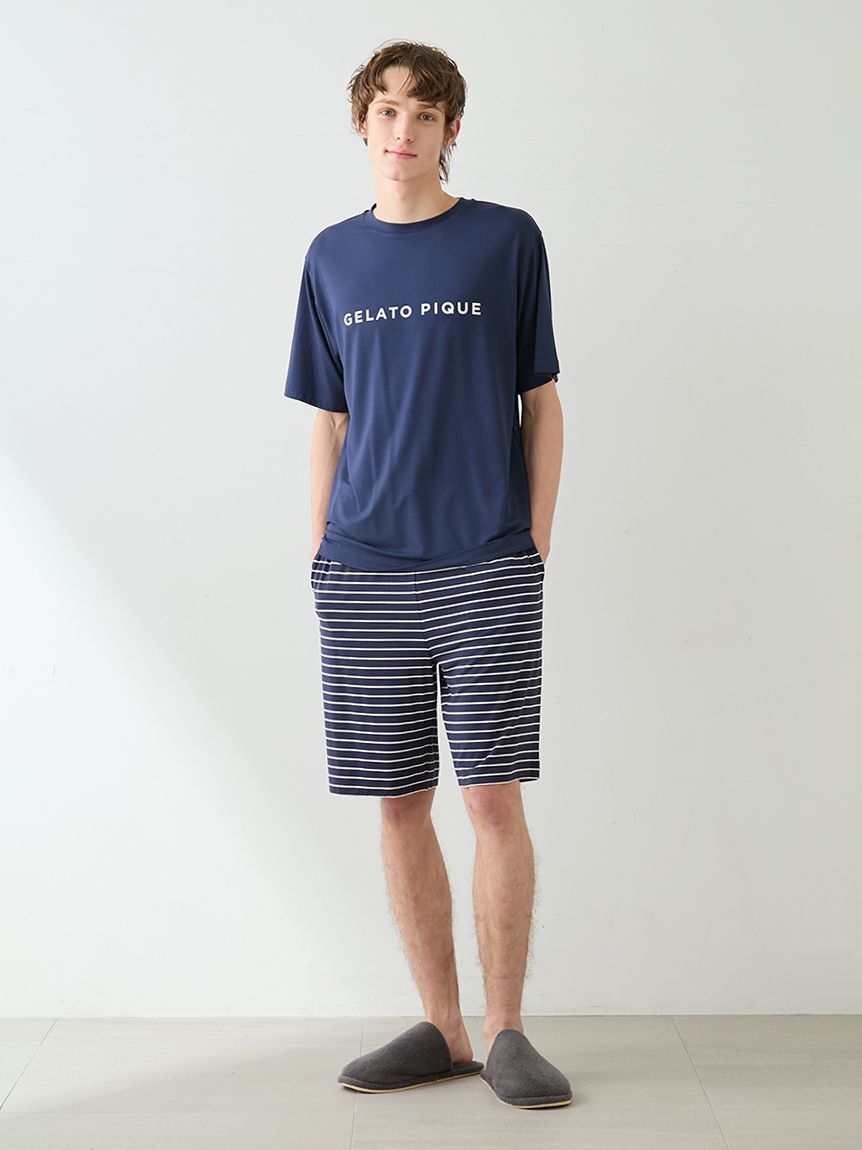 GELATO PIQUE HOMME「【HOMME】レーヨンロゴTシャツ&ボーダーハーフパンツセット」|ルームウェア|