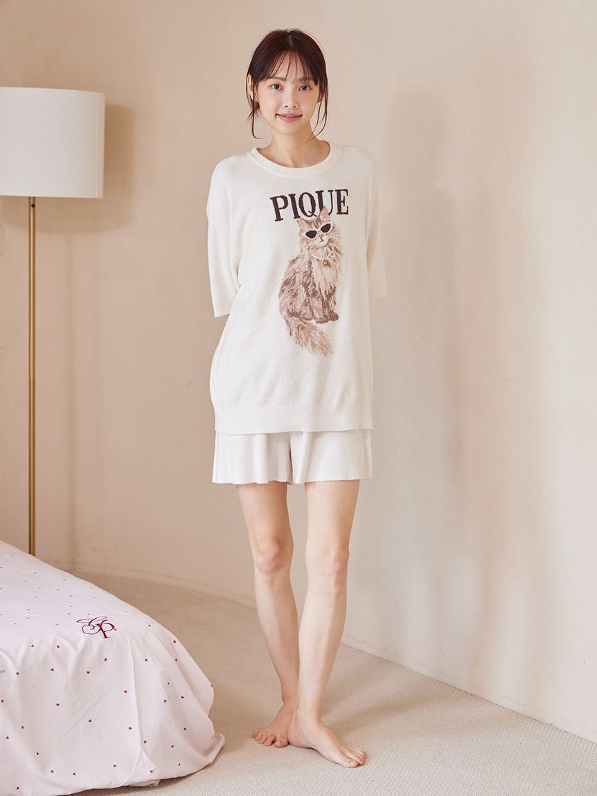 gelato pique「【ONLINE限定】ファッションCATS&DOGS ジャガードプルオーバー&リブショートパンツセット」|ルームウェア|