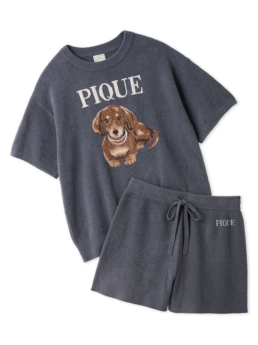 gelato pique「【ONLINE限定】ファッションCATS&DOGS ジャガードプルオーバー&リブショートパンツセット」|ルームウェア|NVY