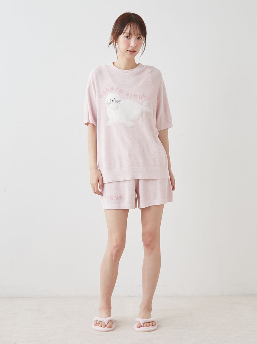 gelato pique「【ONLINE限定】【接触冷感】スムーズィーliteシーアニマルジャガードプルオーバー&ショートパンツセット」|ルームウェア|