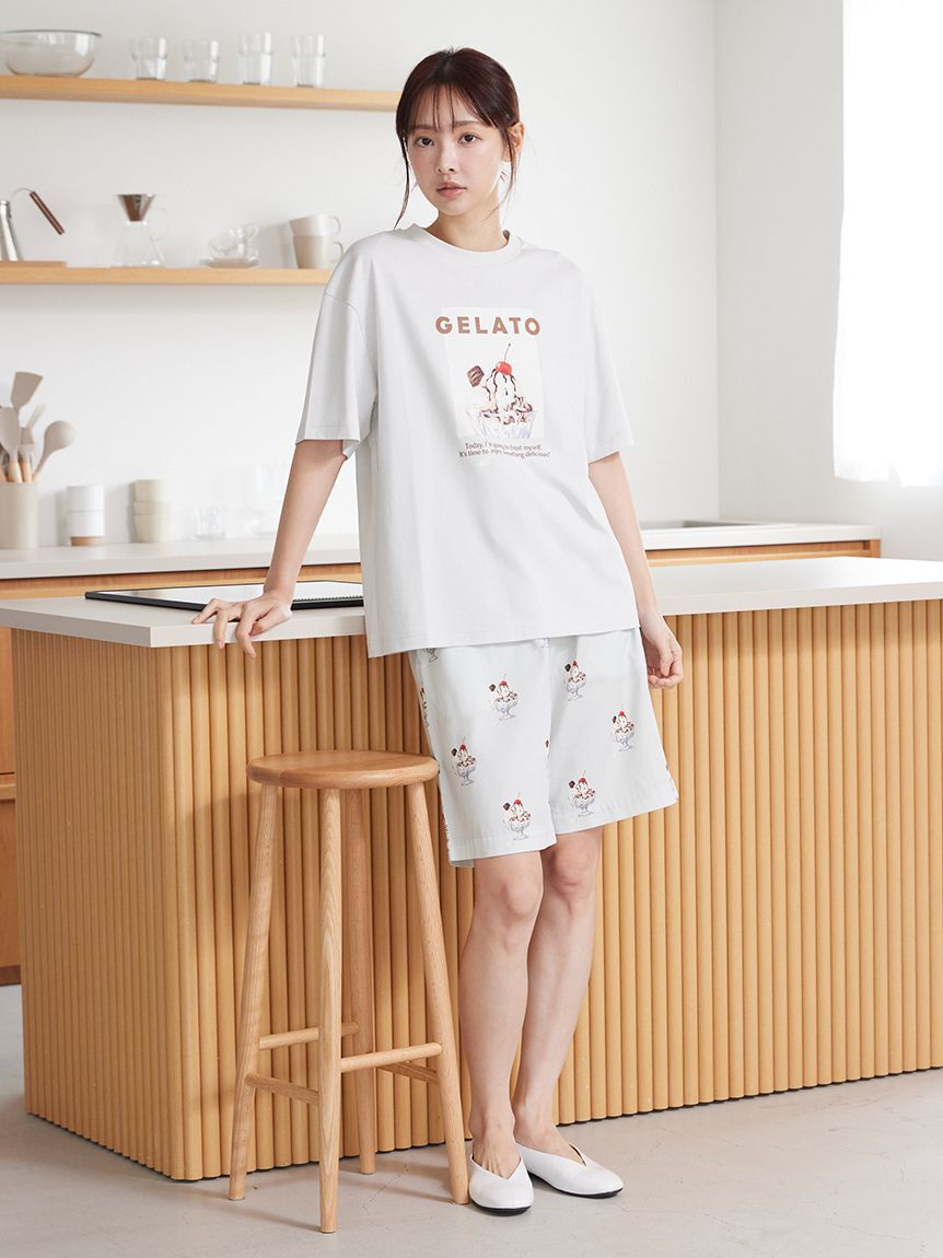gelato pique「【UNISEX】 【接触冷感】HIGH CALORIE柄ハーフパンツ」|ルームウェア|