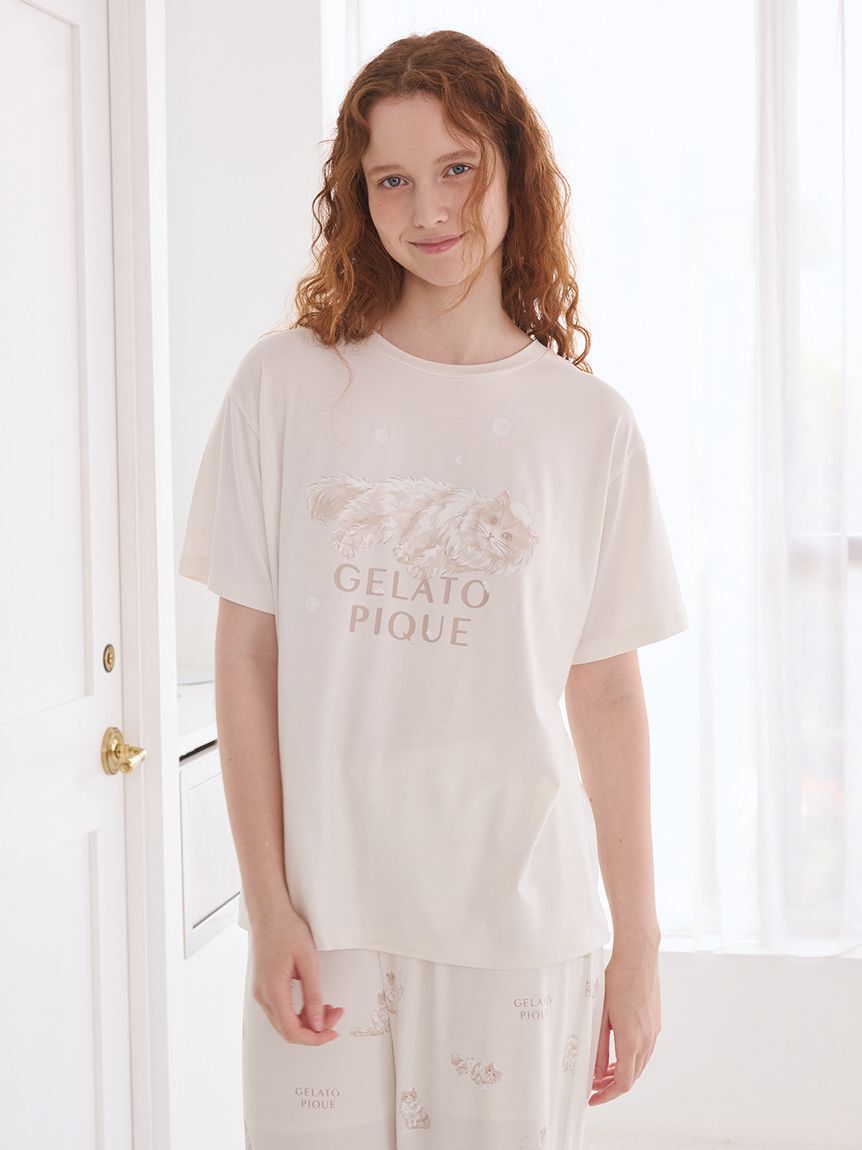 gelato pique「【抗菌防臭】バスタイムCATワンポイントTシャツ」|ルームウェア|