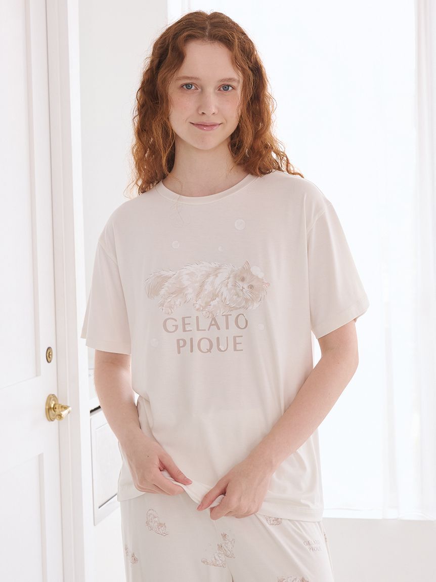gelato pique「【抗菌防臭】バスタイムCATワンポイントTシャツ」|ルームウェア|