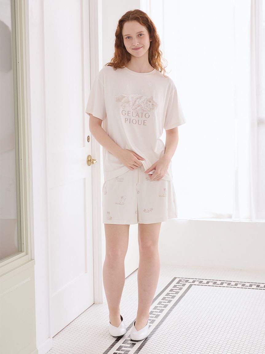 gelato pique「【抗菌防臭】バスタイムCATワンポイントTシャツ」|ルームウェア|