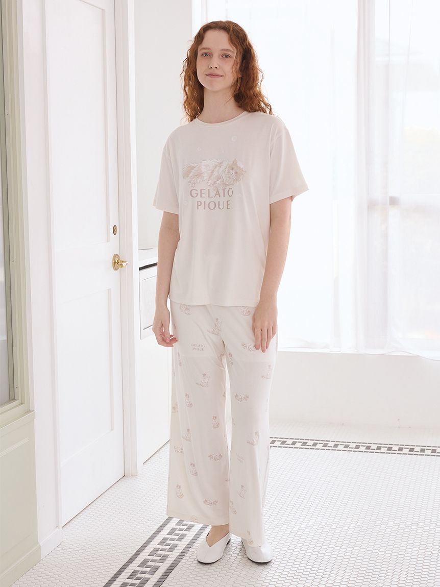 gelato pique「【抗菌防臭】バスタイムCATワンポイントTシャツ」|ルームウェア|