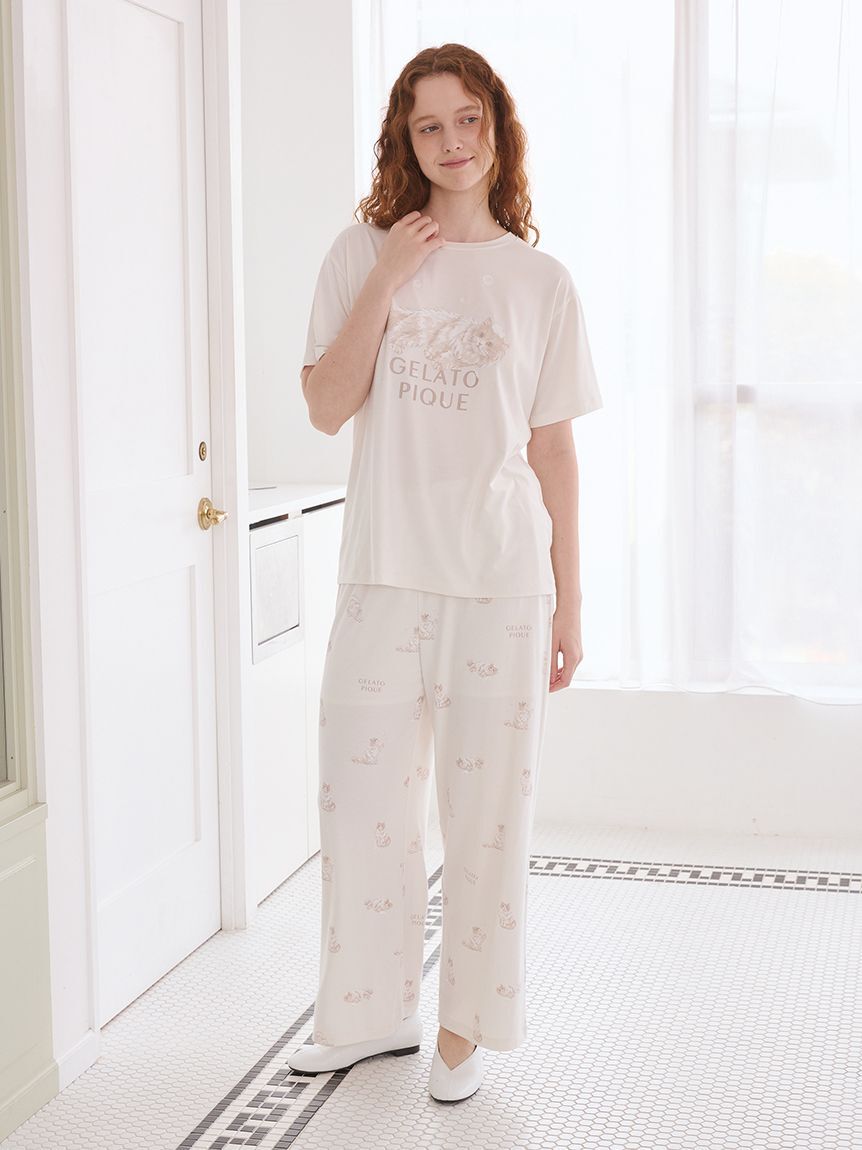 gelato pique「【抗菌防臭】バスタイムCATワンポイントTシャツ」|ルームウェア|