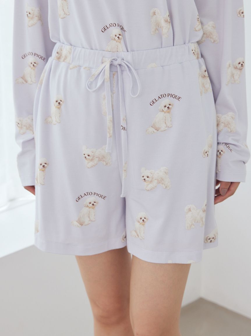 gelato pique「【ONLINE限定】【接触冷感】【UVカット】お散歩ドッグワンポイントTシャツ&ショートパンツセット」|ルームウェア|