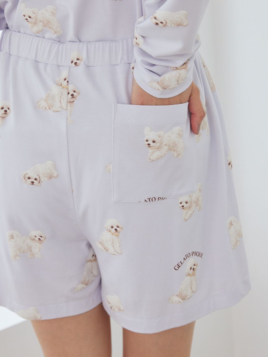 gelato pique「【ONLINE限定】【接触冷感】【UVカット】お散歩ドッグワンポイントTシャツ&ショートパンツセット」|ルームウェア|