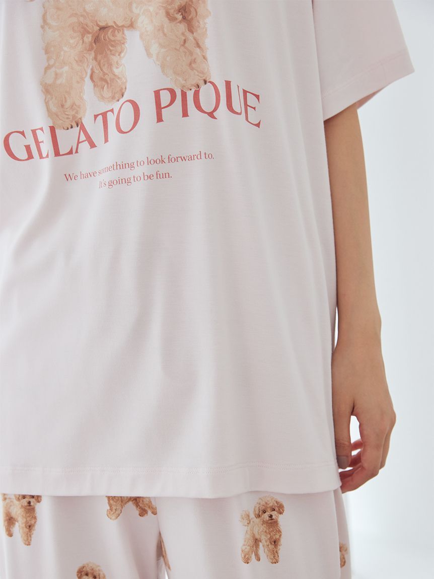 gelato pique「【ONLINE限定】【接触冷感】【UVカット】お散歩ドッグワンポイントTシャツ&ショートパンツセット」|ルームウェア|