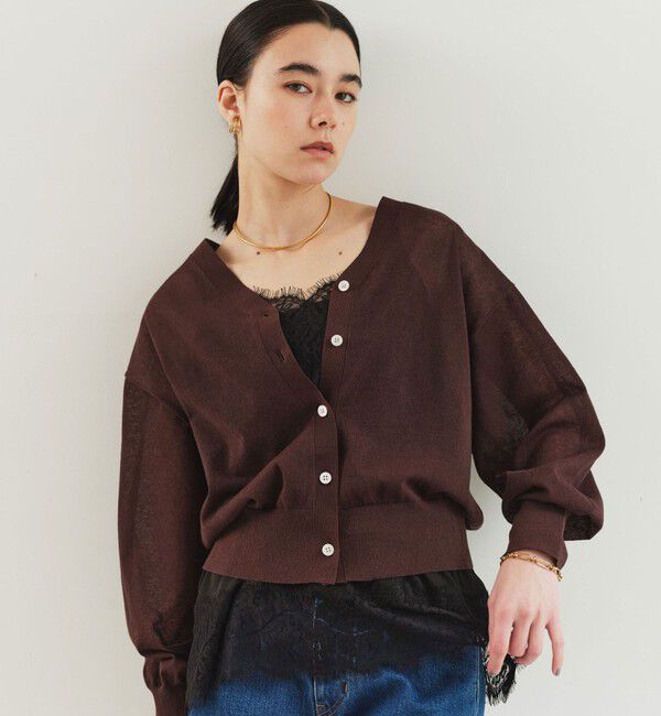 UNITED ARROWS green label relaxing「ビューティーネック2WAYカーデ ウォッシャブル」|カーディガン|DK.BROWN