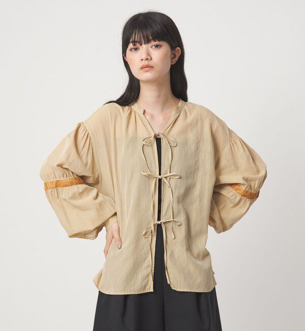EMMEL REFINES「＜EMMEL REFINES＞EM ベロアリボン バンドカラー ブラウス」|シャツ・ブラウス|BEIGE