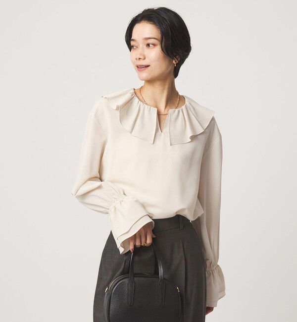 UNITED ARROWS green label relaxing「フリルカラー ブラウス マシンウォッシャブル 吸水速乾」|シャツ・ブラウス|NATURAL