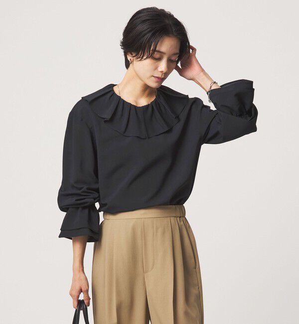 UNITED ARROWS green label relaxing「フリルカラー ブラウス マシンウォッシャブル 吸水速乾」|シャツ・ブラウス|