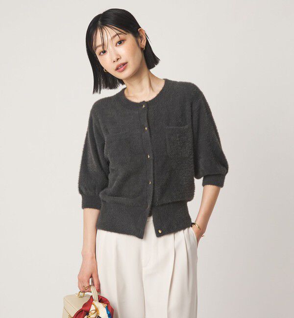 UNITED ARROWS green label relaxing「フラッフフェザー ハーフスリーブ ニット カーディガン」|カーディガン|DK.GRAY