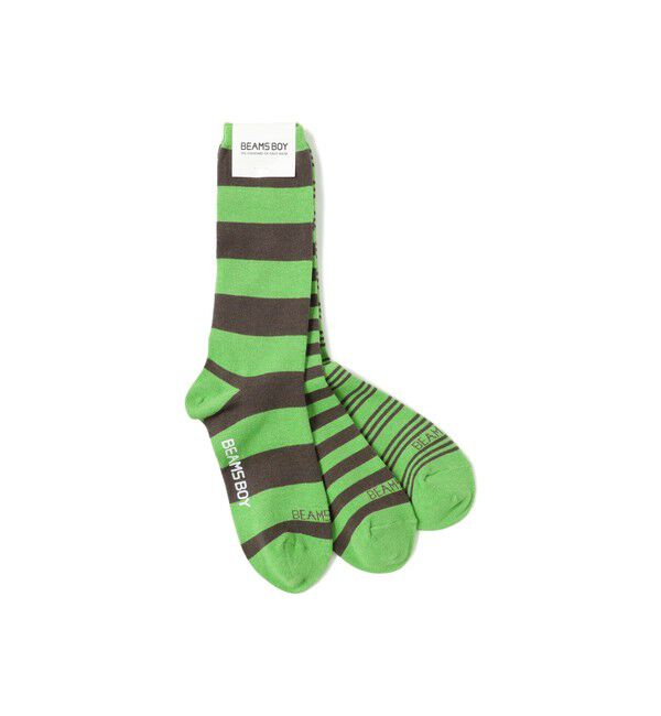 BEAMSBOY「テレコ ボーダー 3/2」|ソックス|GREEN*GREY