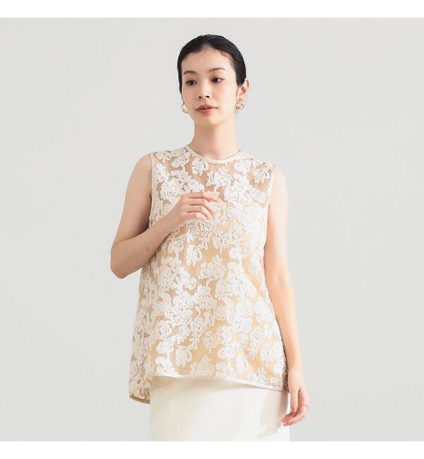 Demi-Luxe BEAMS 「モールヤーン エンブロ ノースリーブ ブラウス」|シャツ・ブラウス|BEIGE