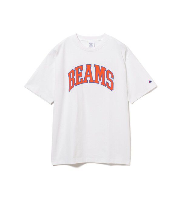 BEAMS「BEAMS｜【別注】Champion / BEAMS Logo T-shirt｜ Tシャツ｜サステナブル アメリカ綿100%」|Tシャツ・カットソー|WHITE
