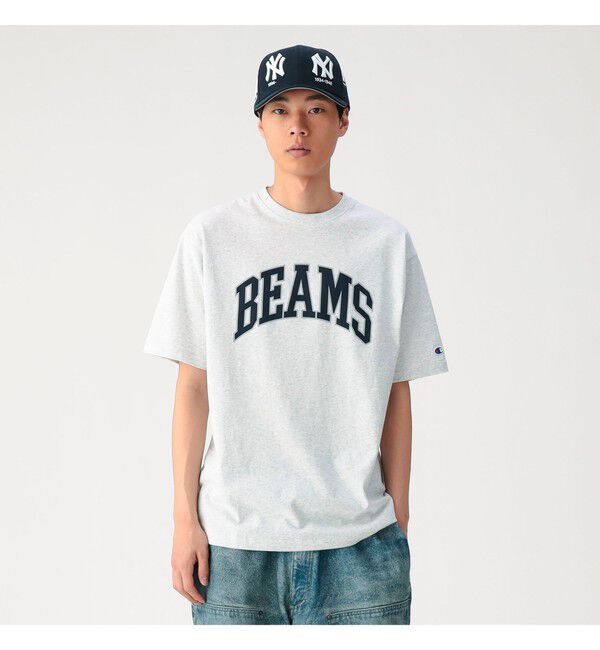 BEAMS「BEAMS｜【別注】Champion / BEAMS Logo T-shirt｜ Tシャツ｜サステナブル アメリカ綿100%」|Tシャツ・カットソー|H.GRAY