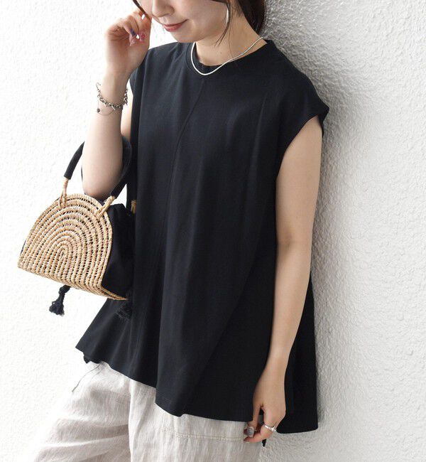 SHIPS any「SHIPS any:〈接触冷感/汗染み防止加工/洗濯機可能〉Aライン フレンチスリーブ TEE」|Tシャツ・カットソー|