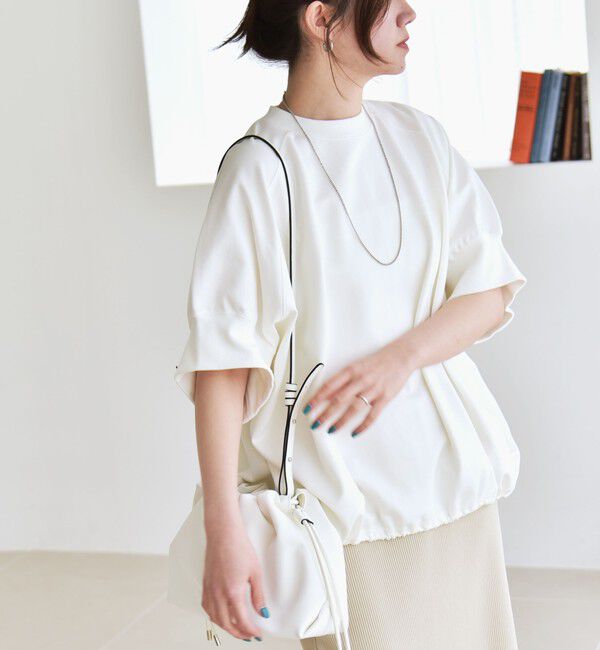 quaranciel「《一部追加予約》quaranciel:〈洗濯機可能〉ライト ポンチ ハーフスリーブ ドロスト ルーズ TEE」|Tシャツ・カットソー|オフホワイト