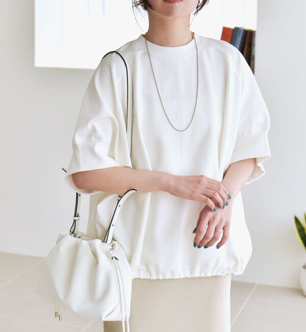 quaranciel「《一部追加予約》quaranciel:〈洗濯機可能〉ライト ポンチ ハーフスリーブ ドロスト ルーズ TEE」|Tシャツ・カットソー|