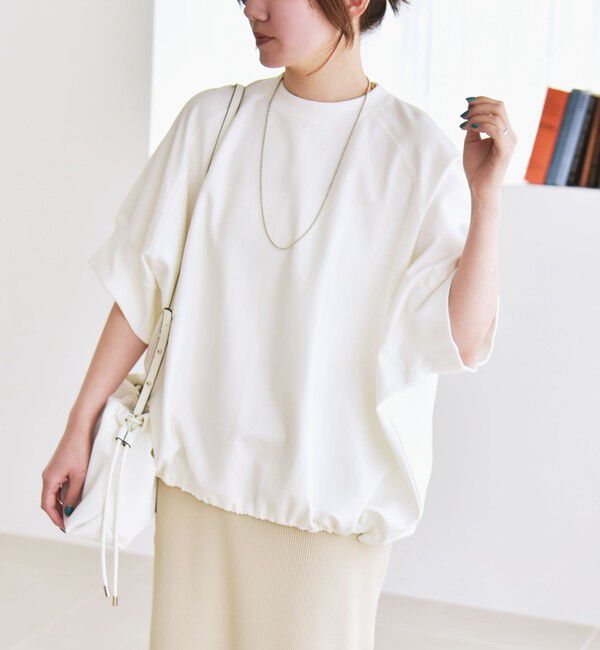 quaranciel「《一部追加予約》quaranciel:〈洗濯機可能〉ライト ポンチ ハーフスリーブ ドロスト ルーズ TEE」|Tシャツ・カットソー|