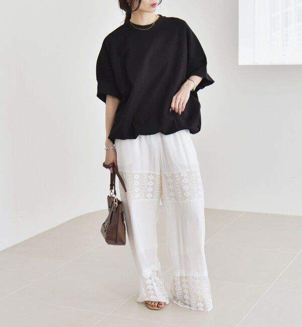 quaranciel「《一部追加予約》quaranciel:〈洗濯機可能〉ライト ポンチ ハーフスリーブ ドロスト ルーズ TEE」|Tシャツ・カットソー|