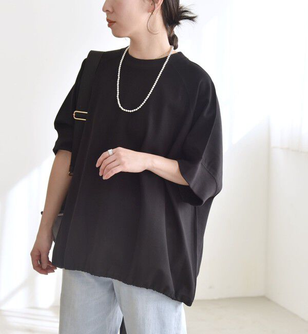 quaranciel「《一部追加予約》quaranciel:〈洗濯機可能〉ライト ポンチ ハーフスリーブ ドロスト ルーズ TEE」|Tシャツ・カットソー|