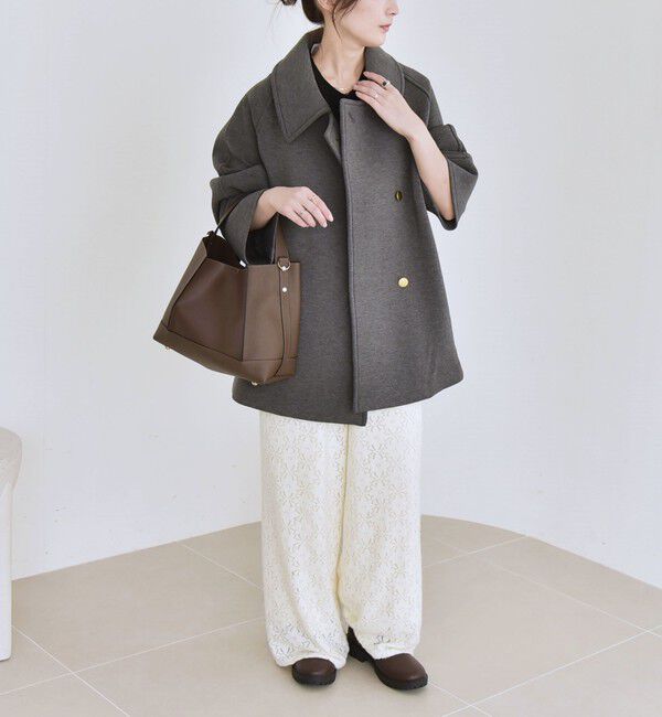 quaranciel「《一部追加予約》quaranciel:〈手洗い可能〉ダンボール ステンカラー ジャケット コート」|ステンカラーコート|