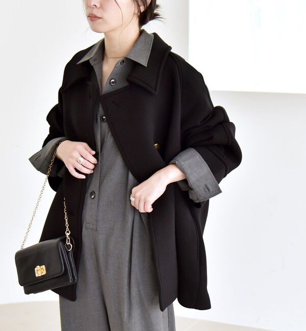 quaranciel「《一部追加予約》quaranciel:〈手洗い可能〉ダンボール ステンカラー ジャケット コート」|ステンカラーコート|ブラック