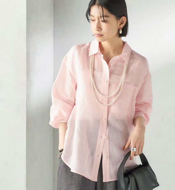 SHIPS for women「〈手洗い可能〉IMPERIAL LINEN 混 オーバー サイズ シャツ」|シャツ・ブラウス|ライトピンク