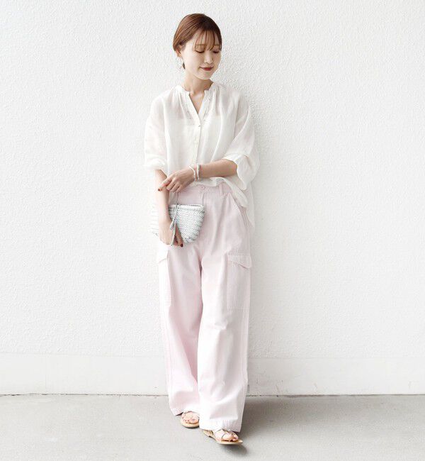SHIPS for women「〈手洗い可能〉IMPERIAL LINEN 混 バンドカラー スキッパー シャツ」|シャツ・ブラウス|