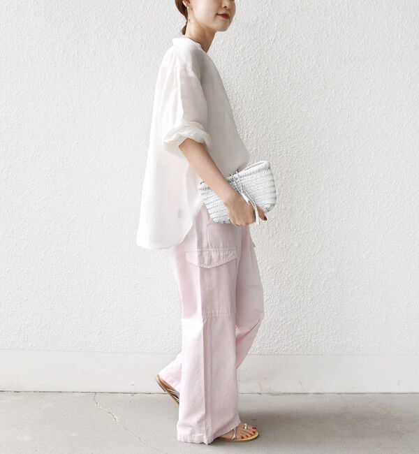 SHIPS for women「〈手洗い可能〉IMPERIAL LINEN 混 バンドカラー スキッパー シャツ」|シャツ・ブラウス|