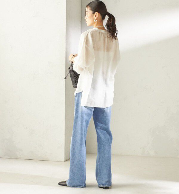 SHIPS for women「〈手洗い可能〉IMPERIAL LINEN 混 バンドカラー スキッパー シャツ」|シャツ・ブラウス|